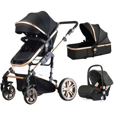 Teknum 3In1 Pram Stroller | Sleeping Bassinet | Extra Wide Seat | Wide Canopy | 360° Rotating Wheels | Fully Reclinable | Car Seat Compatible | Coffee Holder | Spill Proof Mat | Newborn Baby | 0 - 3 Years + Car Seat - Black